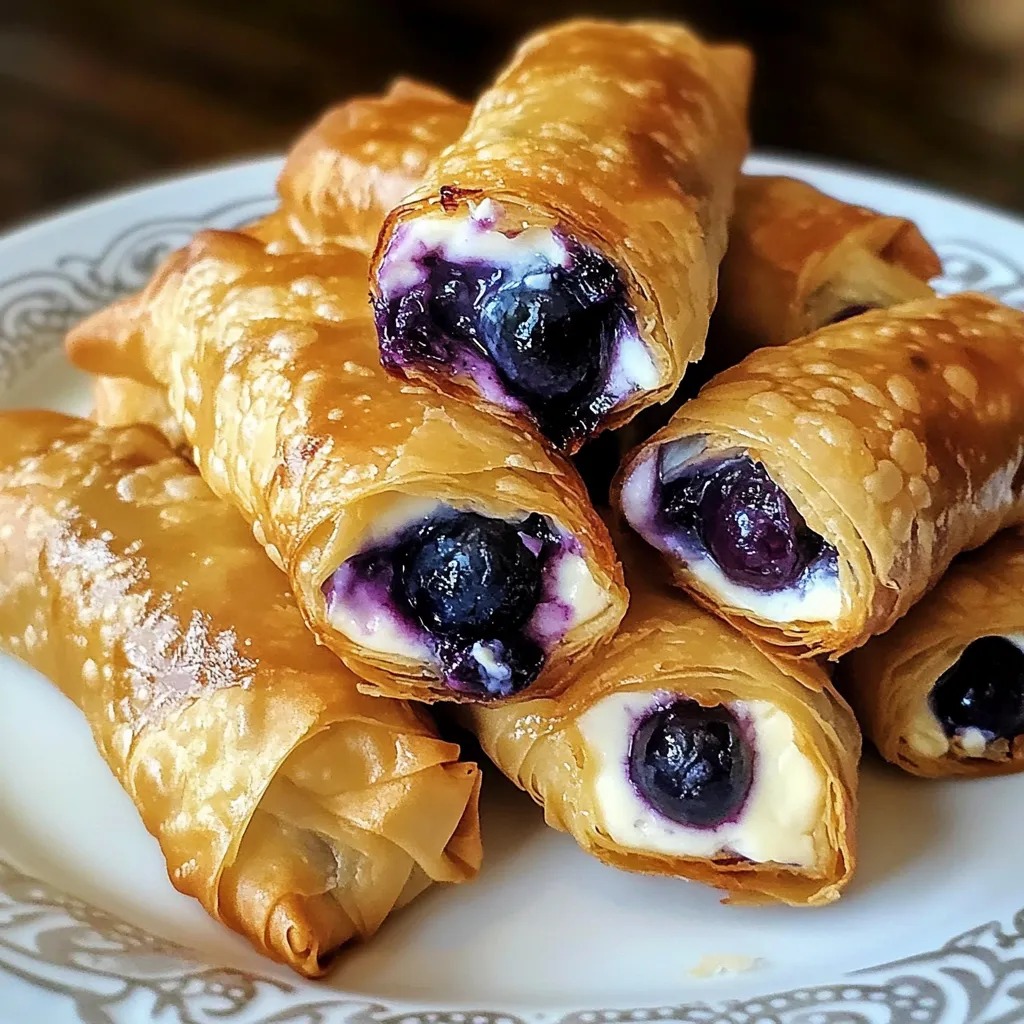 Nahaufnahme Blaubeer-Frischkäse-Frühlingsrollen