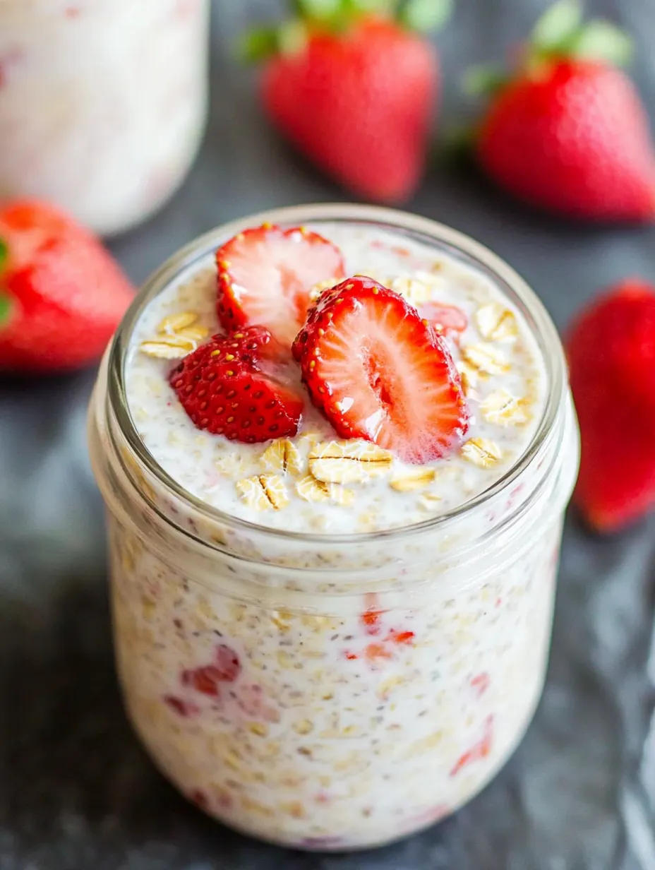 Schnelle Protein Erdbeer-Käsekuchen Overnight Oats