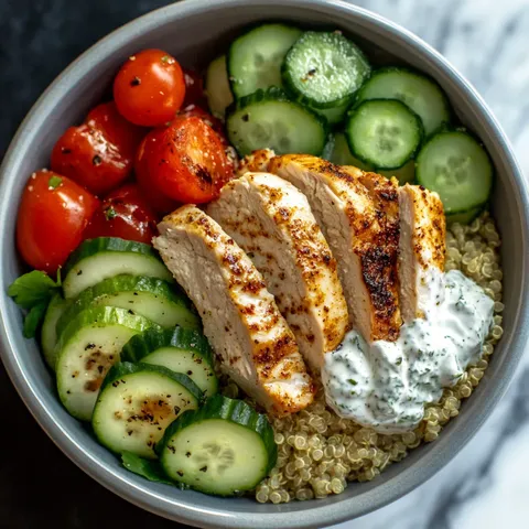 Frische griechische Schale mit Huhn
