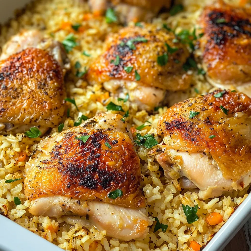 Überbackenes Hähnchen mit Reis im Ofen