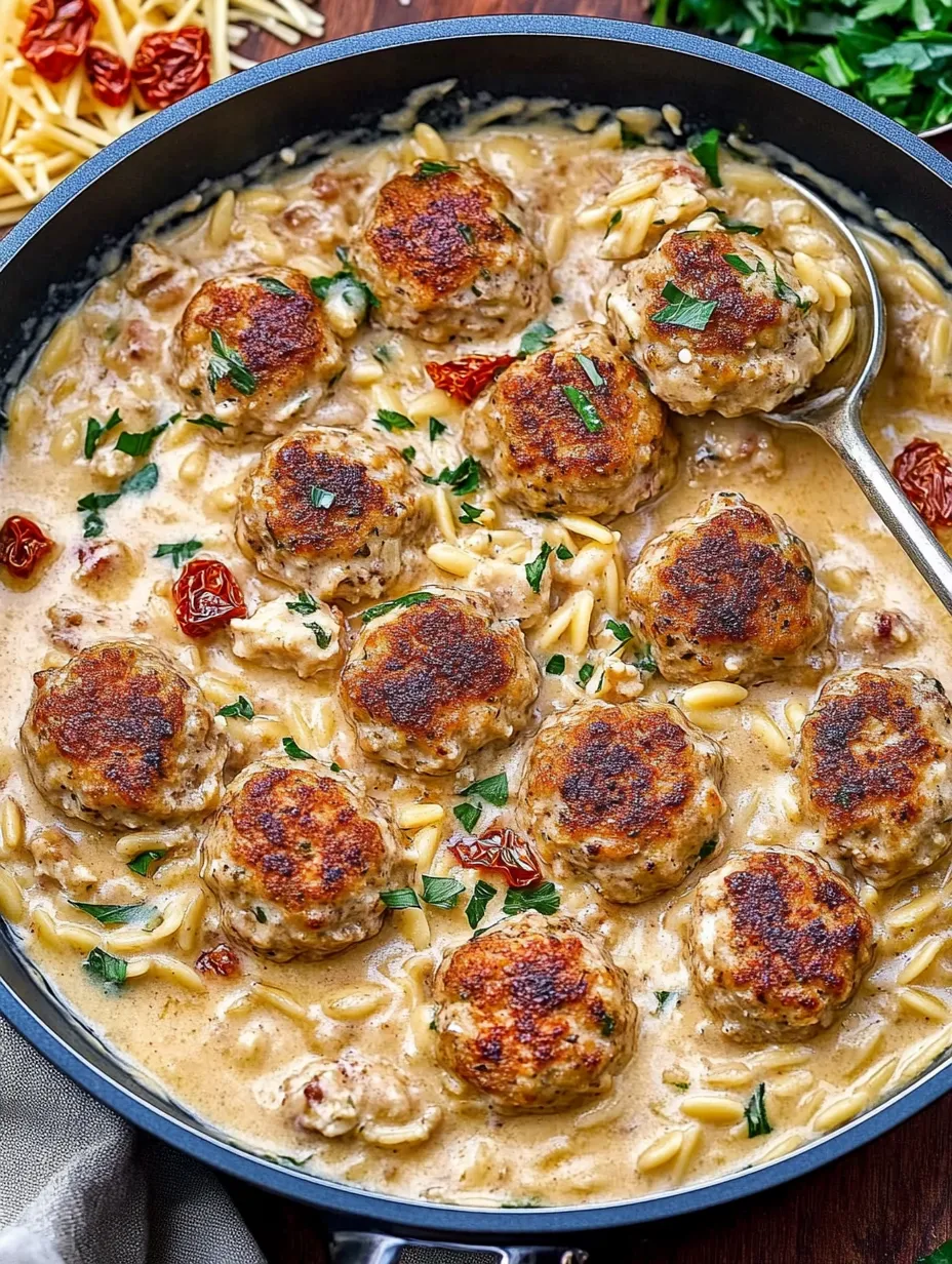 Orzo mit Hähnchenfrikadellen hausgemacht