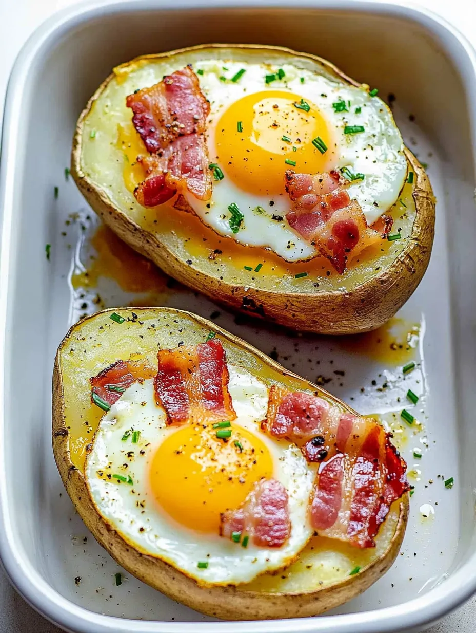 Selbstgemachte doppelt gebackene Kartoffeln mit Speck und Ei