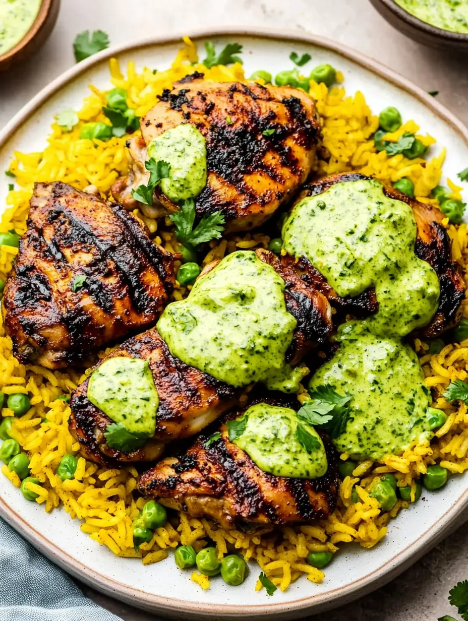 Peruanisches Hähnchen mit Reis und grüner Soße Gericht