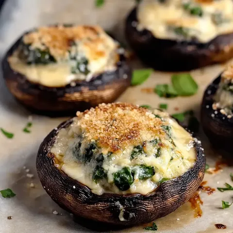 Gefüllte Portobello-Pilze mit Spinat und Käse
