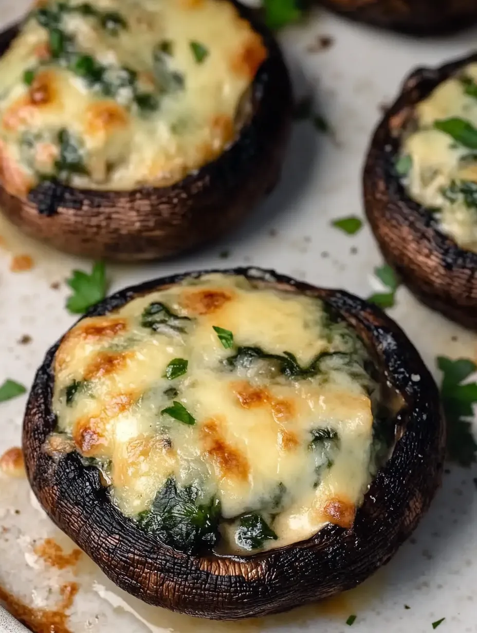 Hausgemachte Portobello Pilze gefüllt mit Spinat und Käse