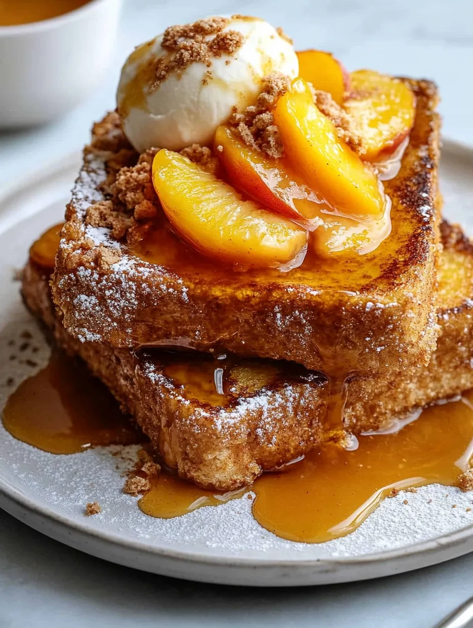 Hausgemachter French Toast mit Pfirsich-Crumble