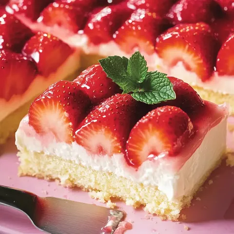 Leckerer Blechkuchen mit Erdbeeren und Schmand