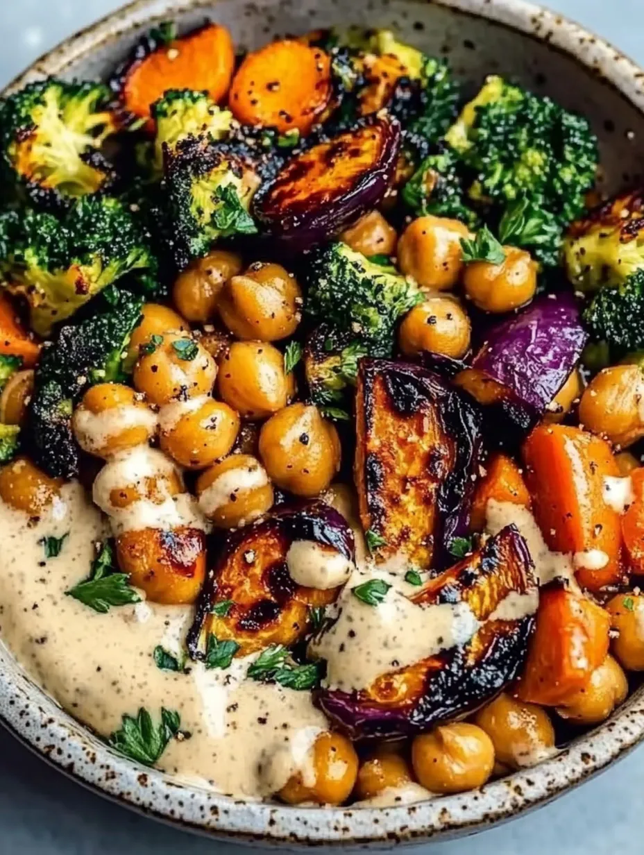 Bunte Gemüse-Kichererbsen-Bowl mit Ahorn-Senf-Tahini-Soße selber machen