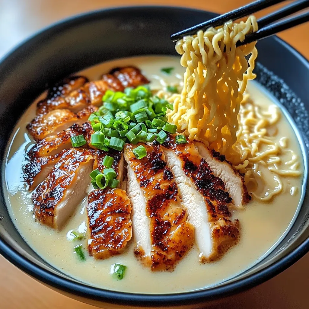 Feurige Hähnchen-Ramen mit cremiger Knoblauchsauce