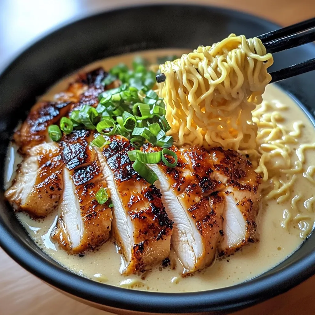 Einfache feurige Hähnchen-Ramen mit cremiger Knoblauchsauce
