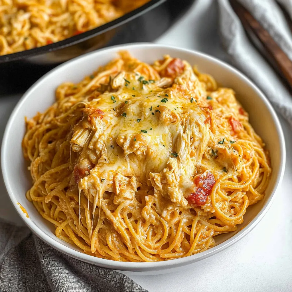 Käsige Huhn-Spaghetti mit Rotel
