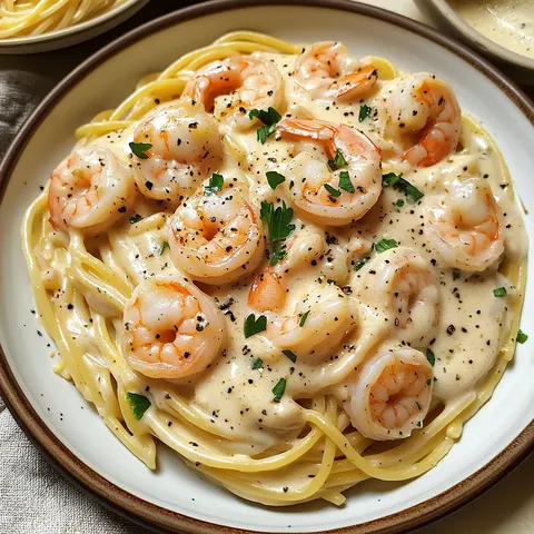 Cremige Knoblauch Garnelen Pasta