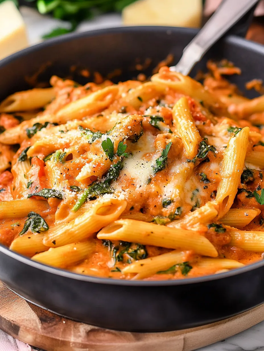 Cremige Penne Rosa mit Spinat & Mozzarella