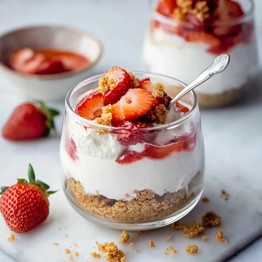 Erdbeer-Schichtdessert mit Joghurt und Keksen