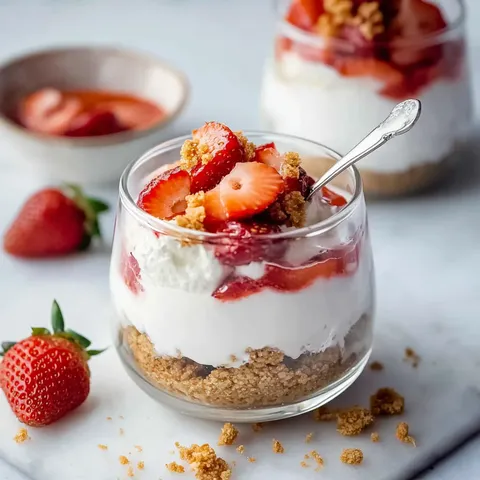 Erdbeer-Schichtdessert mit Joghurt und Keksen