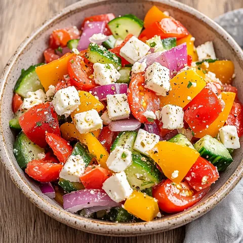 Frisch zubereiteter, authentischer griechischer Bauernsalat
