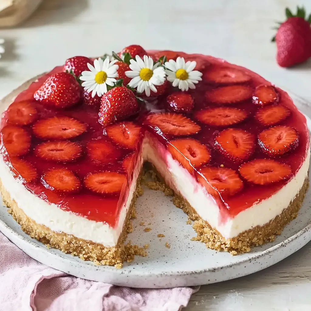 Frische Erdbeeren auf einem cremigen Kuchenboden mit Pudding.