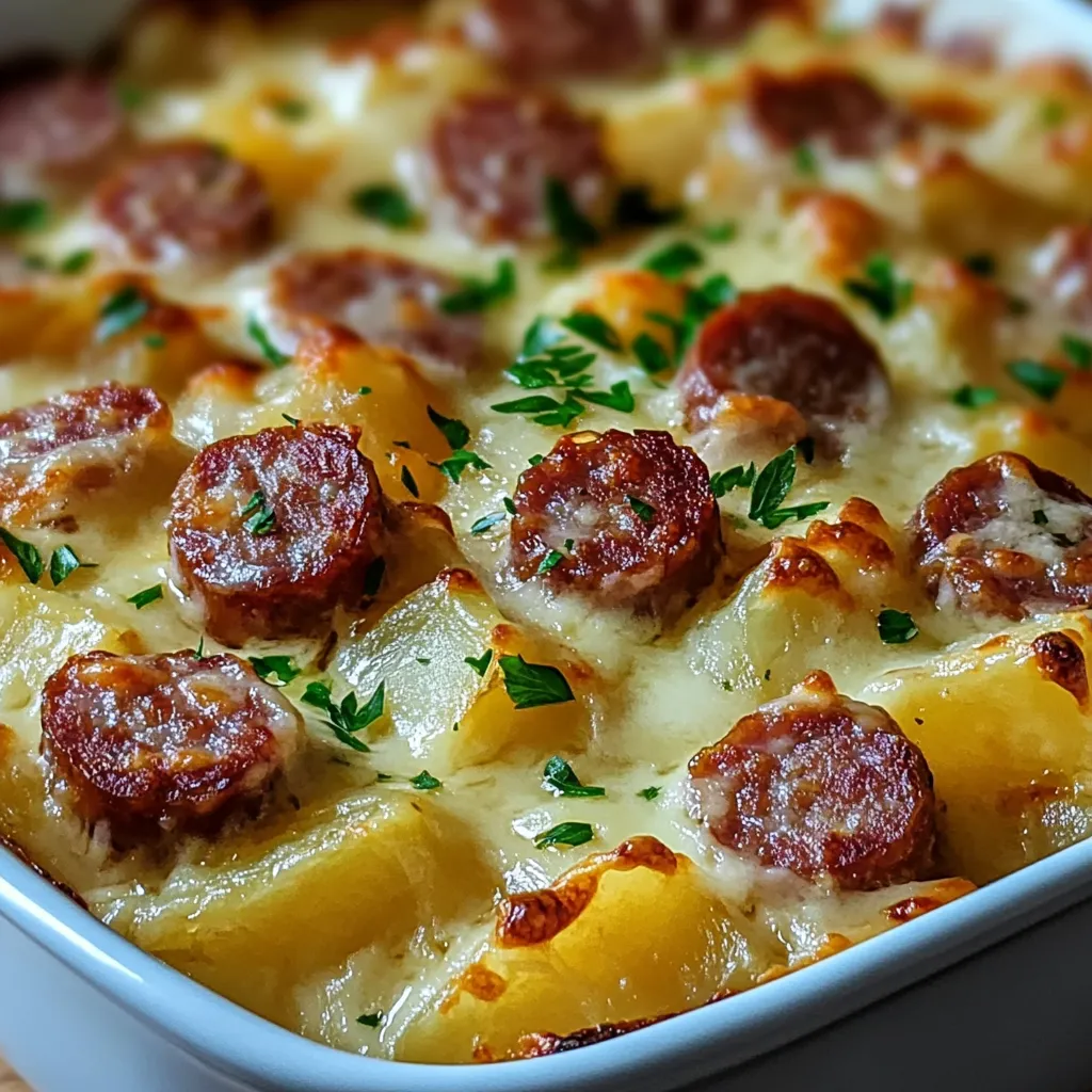 Einfacher Kielbasa Kartoffelauflauf mit Käse