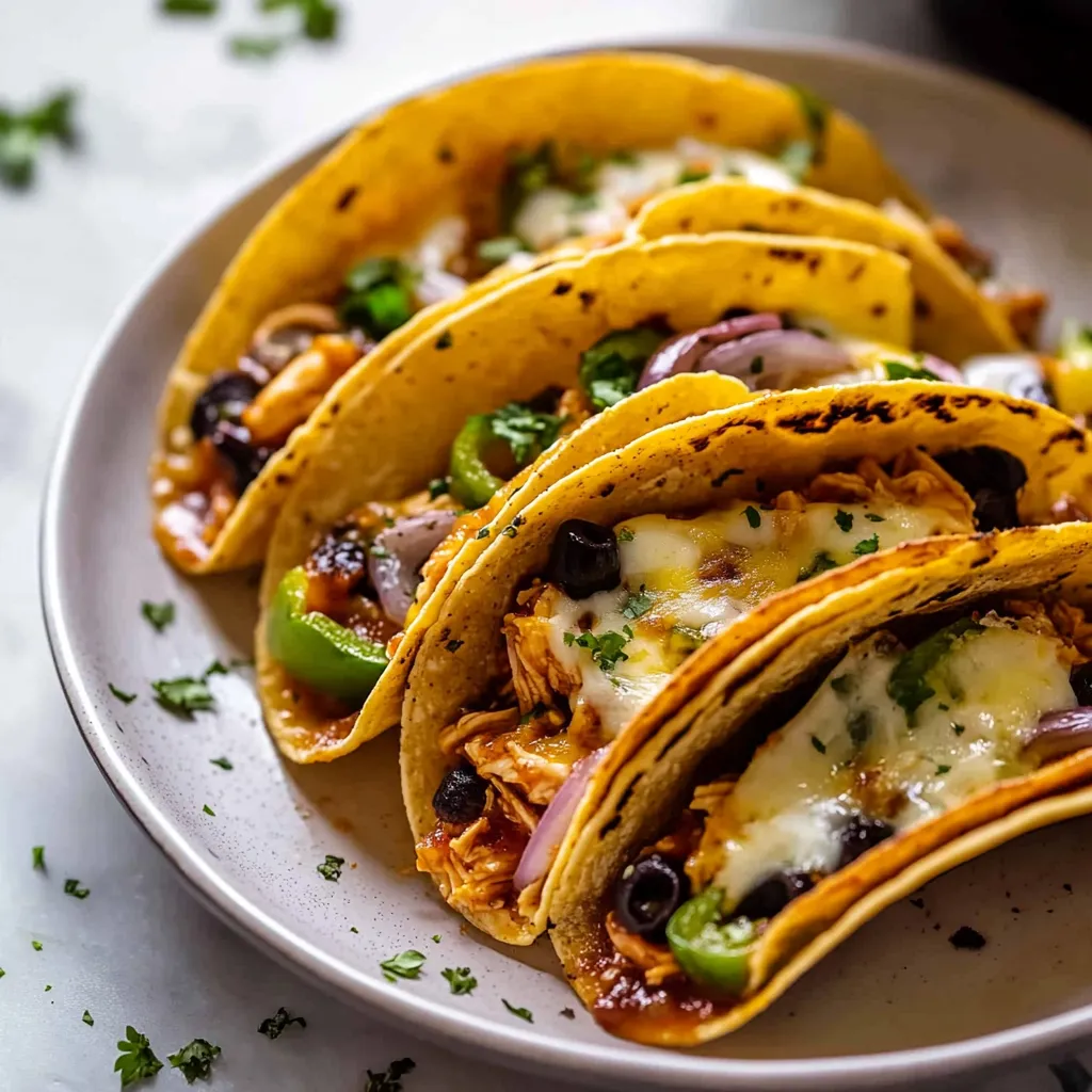 Saftige BBQ-Hähnchen Pizza Tacos