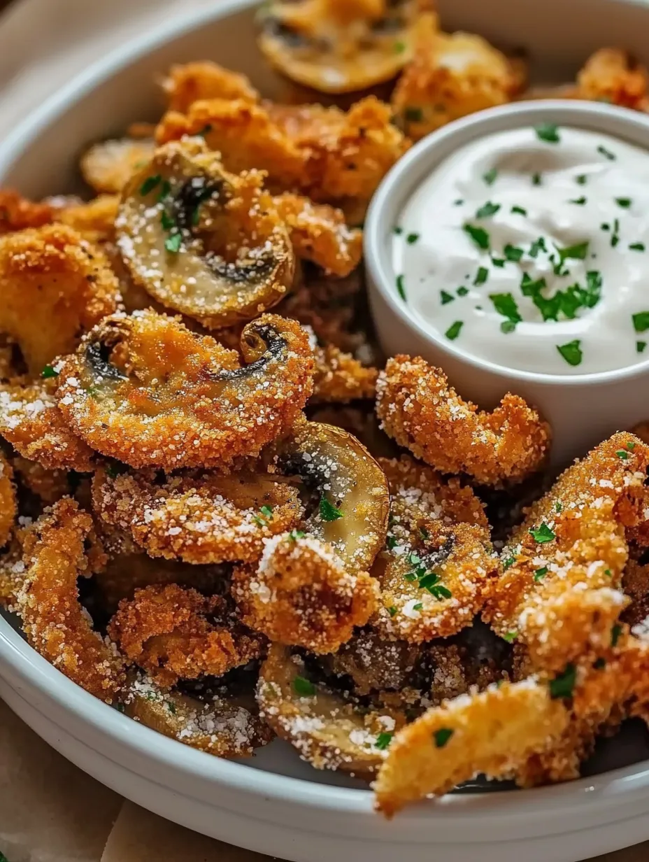 Gebratene Pilzscheiben mit Kräuterdip