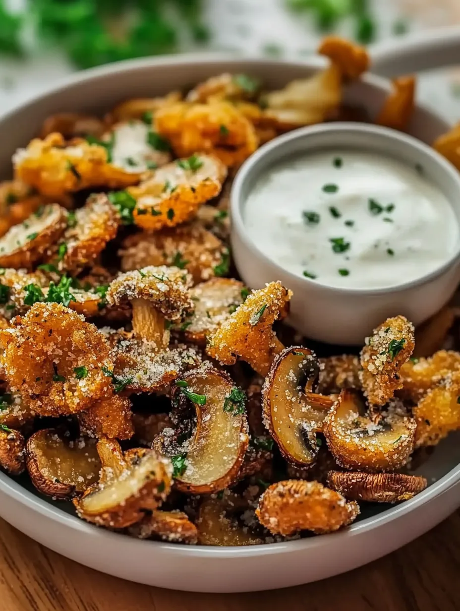 Gebratene Pilzscheiben mit Kräuterdip