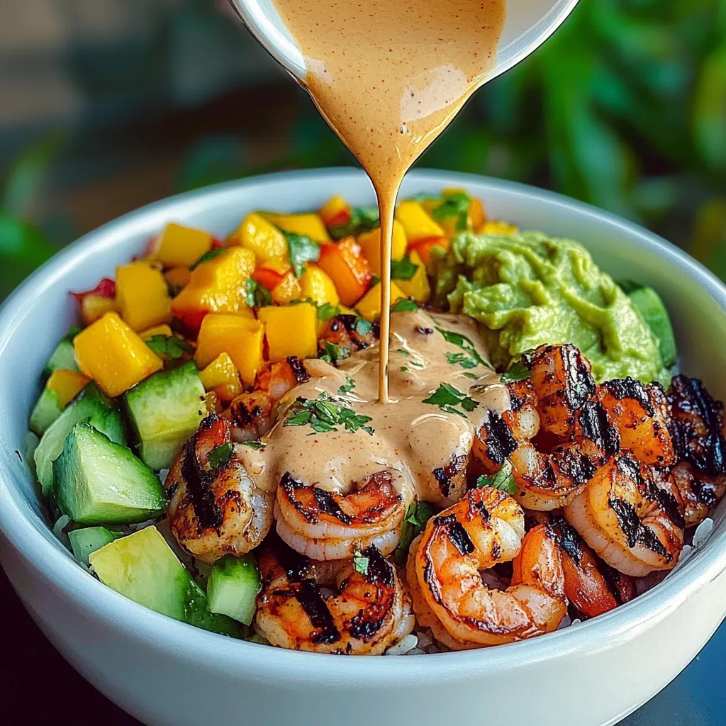 Garnelen-Avocado-Schüsseln mit Mangosalsa & Limetten-Chili-Soße