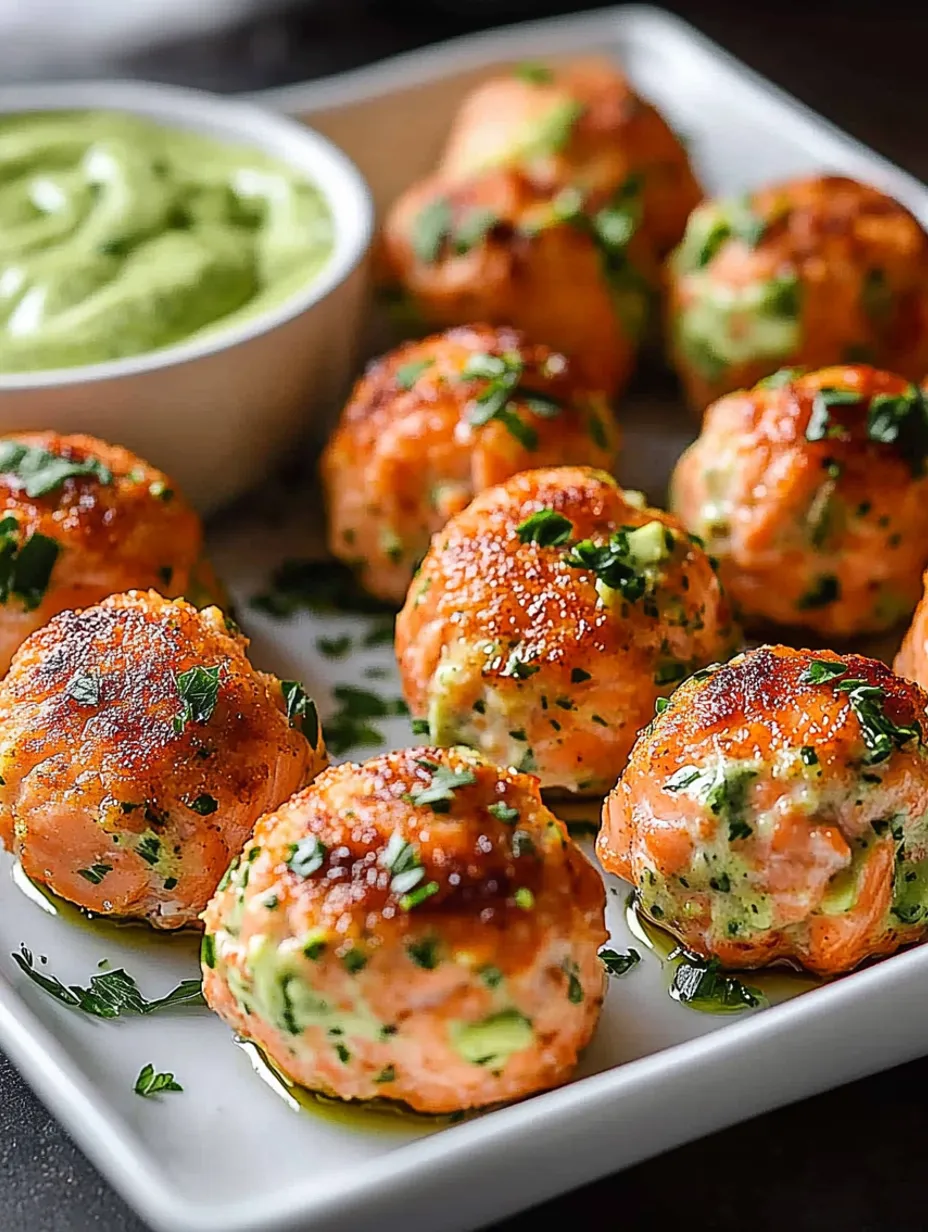 Gebackene Lachsbällchen mit cremiger Avocadosoße