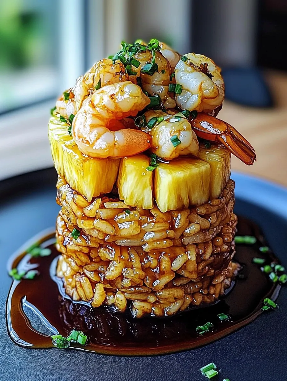 Leckere Teriyaki-Garnelen & Ananas-Reis Türmchen