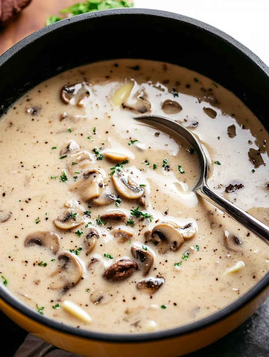 Einfache cremige hausgemachte Pilzcremesuppe