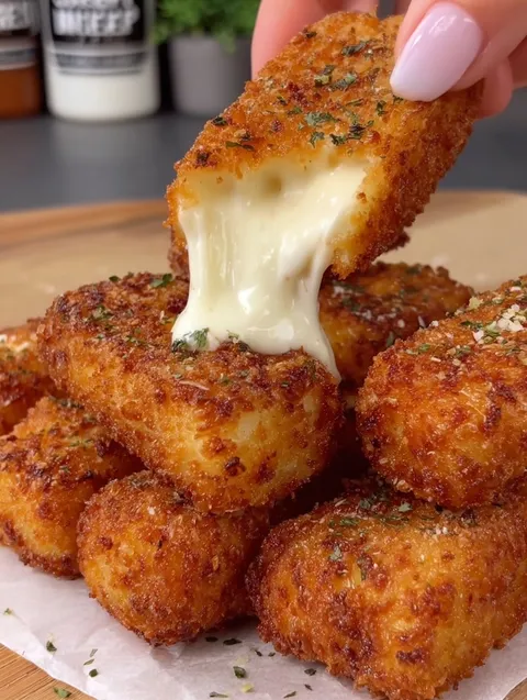 Mozzarella-Sticks mit einer großzügigen Menge Käse werden serviert.