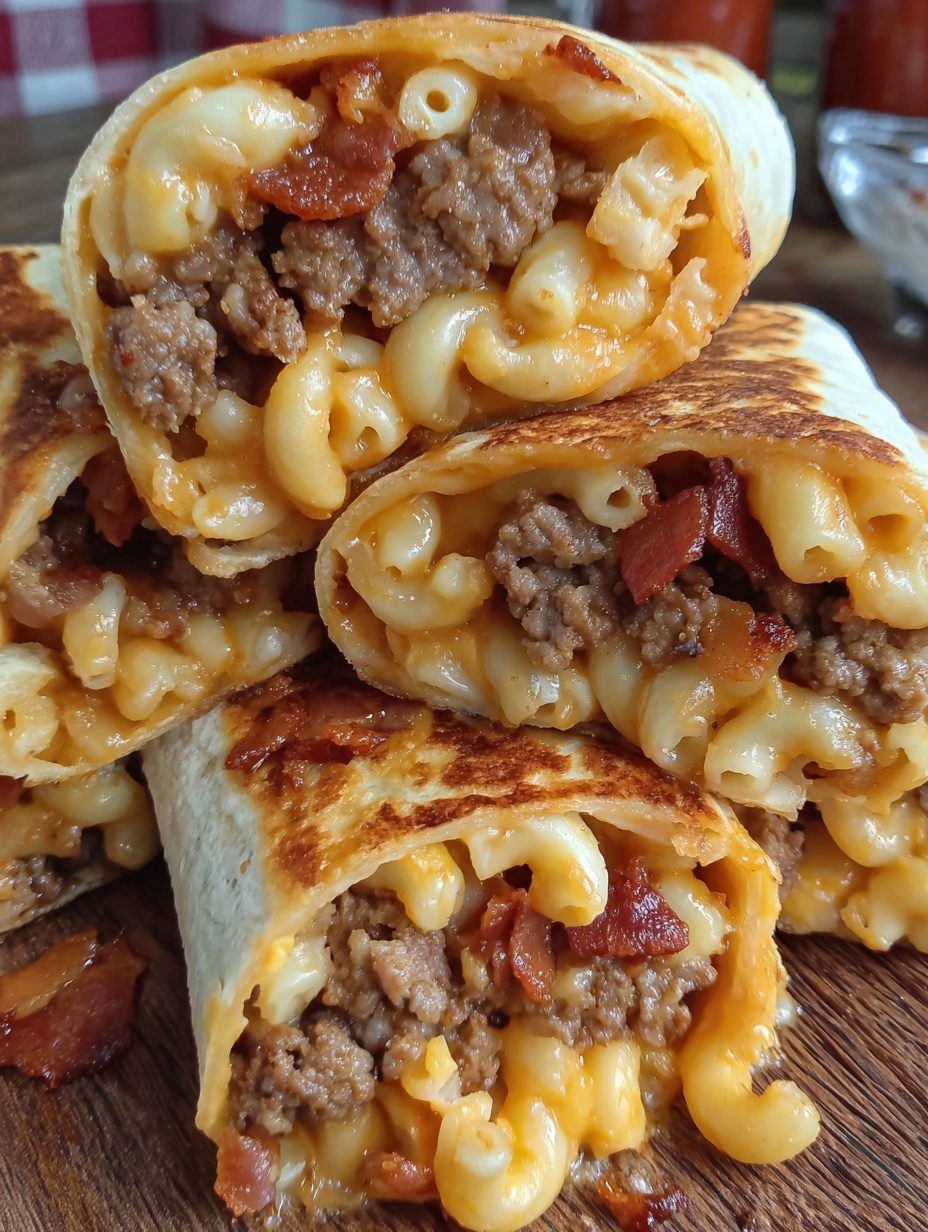 Ein Stapel Burritos mit Fleisch und Käse.