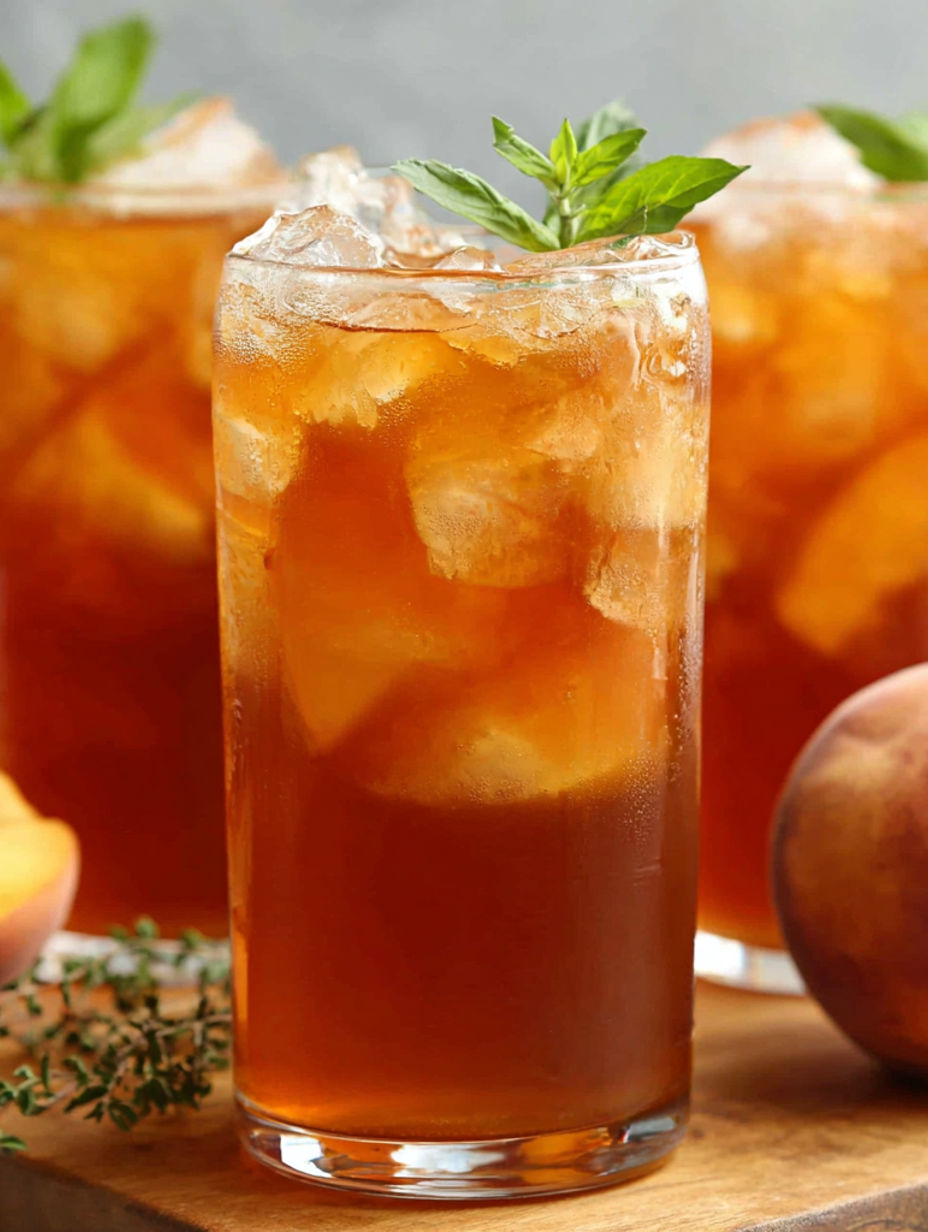 Ein Glas Eistee mit einer Minze-Garnitur.