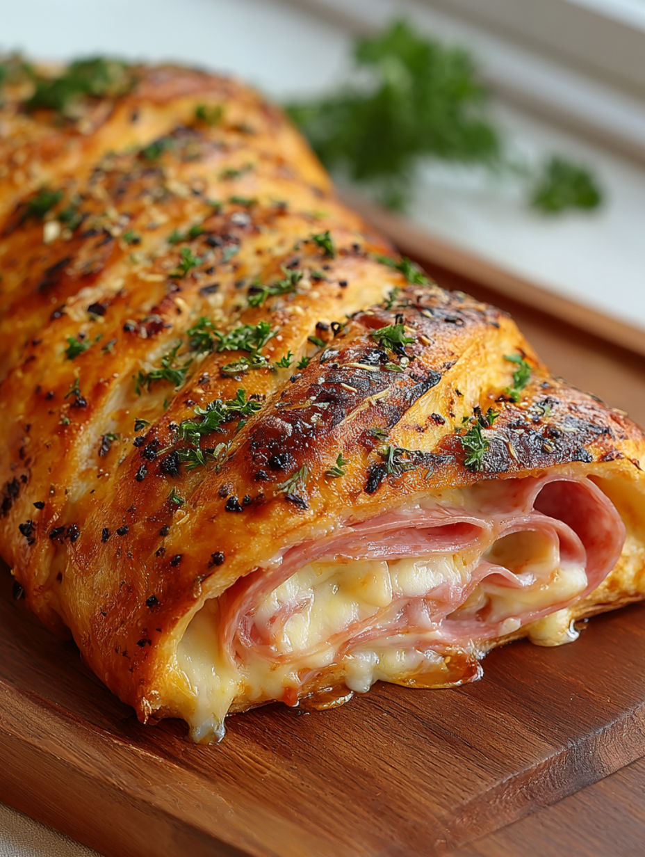 Eine Nahaufnahme eines köstlichen italienischen Strombolis.