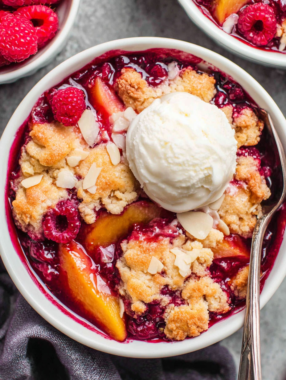 Eine Schüssel mit Obst und einer Kugel Eis oben drauf.