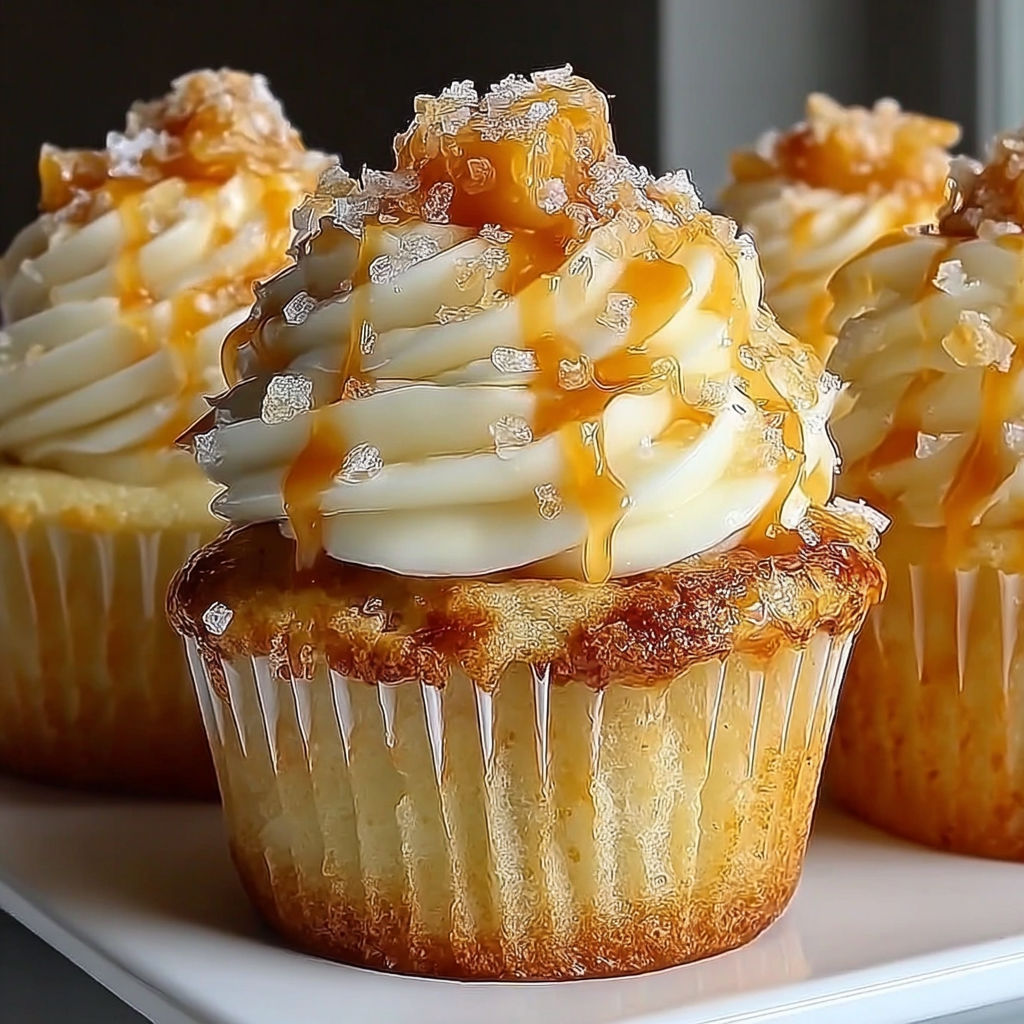 Drei Cupcakes mit Honig-Pfirsich-Creme-Käse-Frosting.