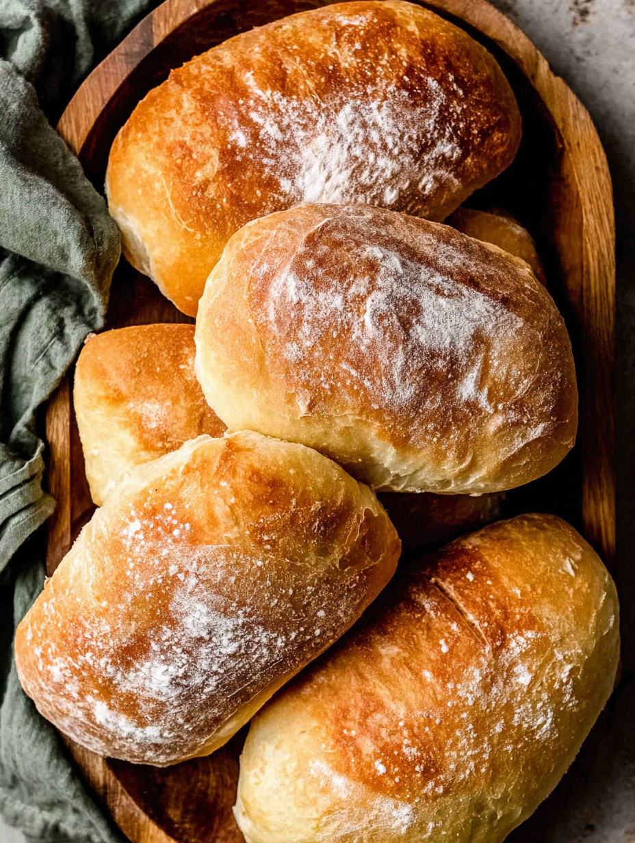 Ein Holztablett mit einer Menge Brot.