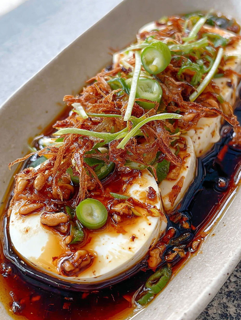 Ein Teller mit Essen und einer Sauce.