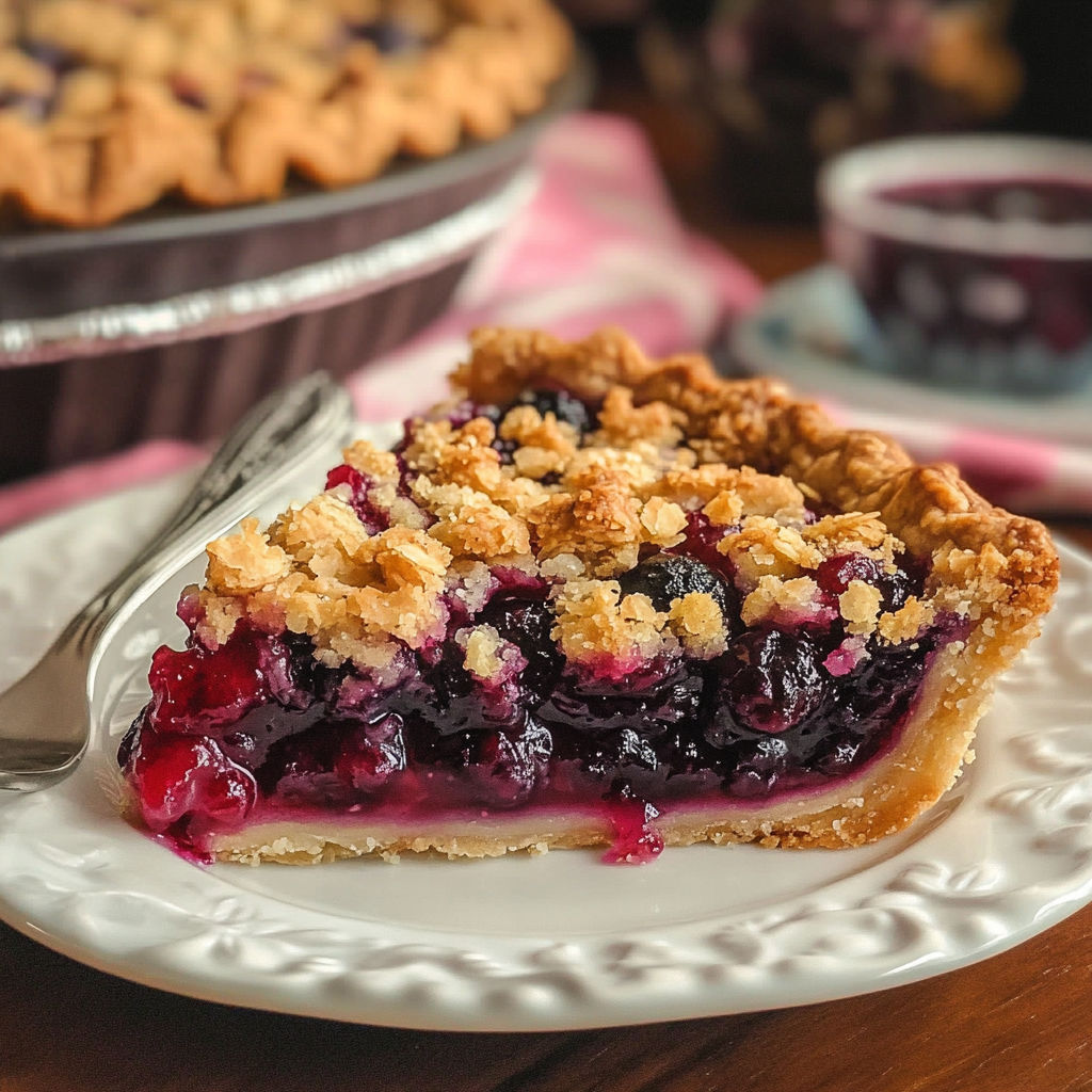 Ein Stück Bumbleberry Crumble Kuchen.