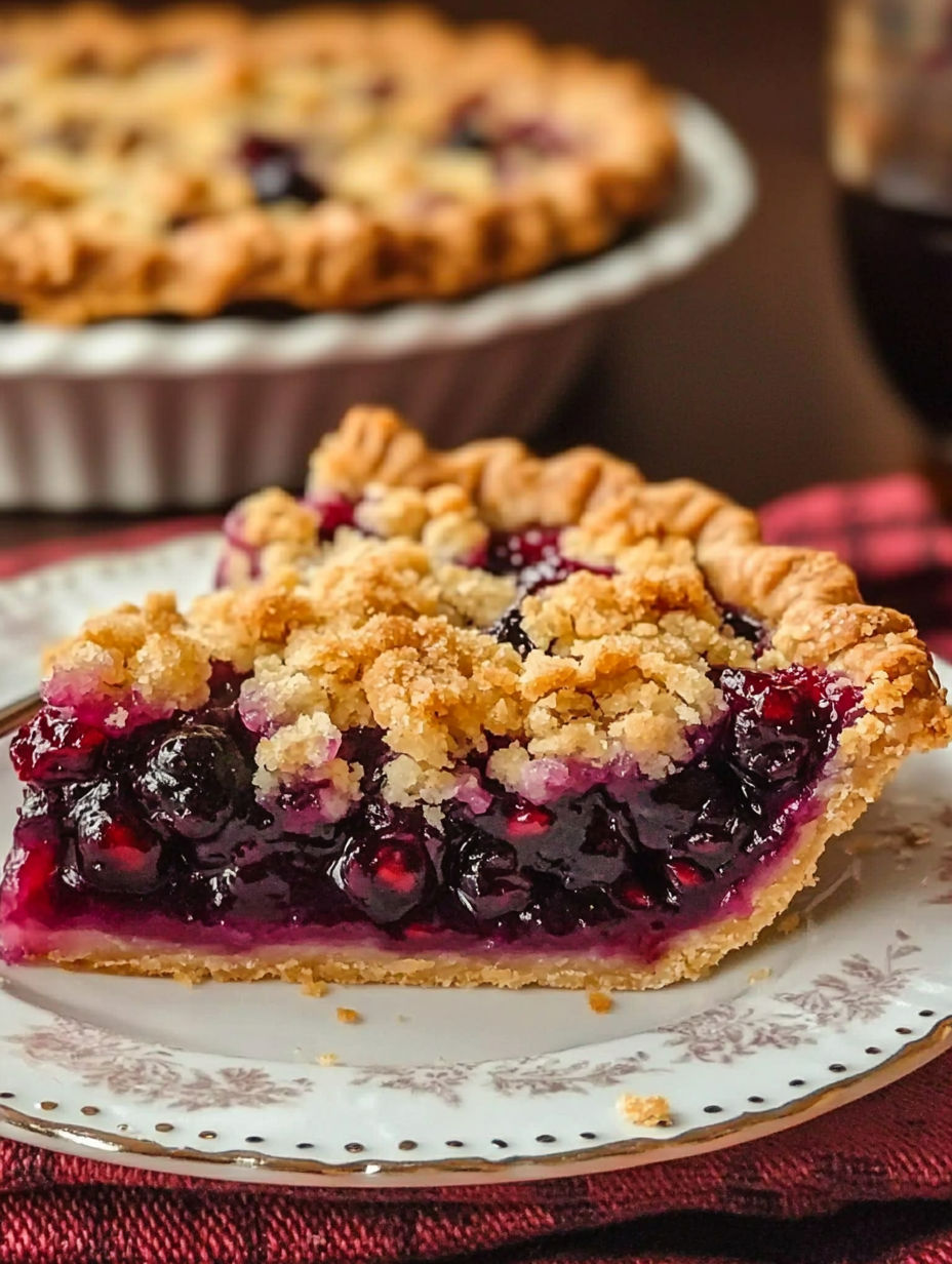 Ein Heidelbeerkuchen mit einem Streuselbelag.