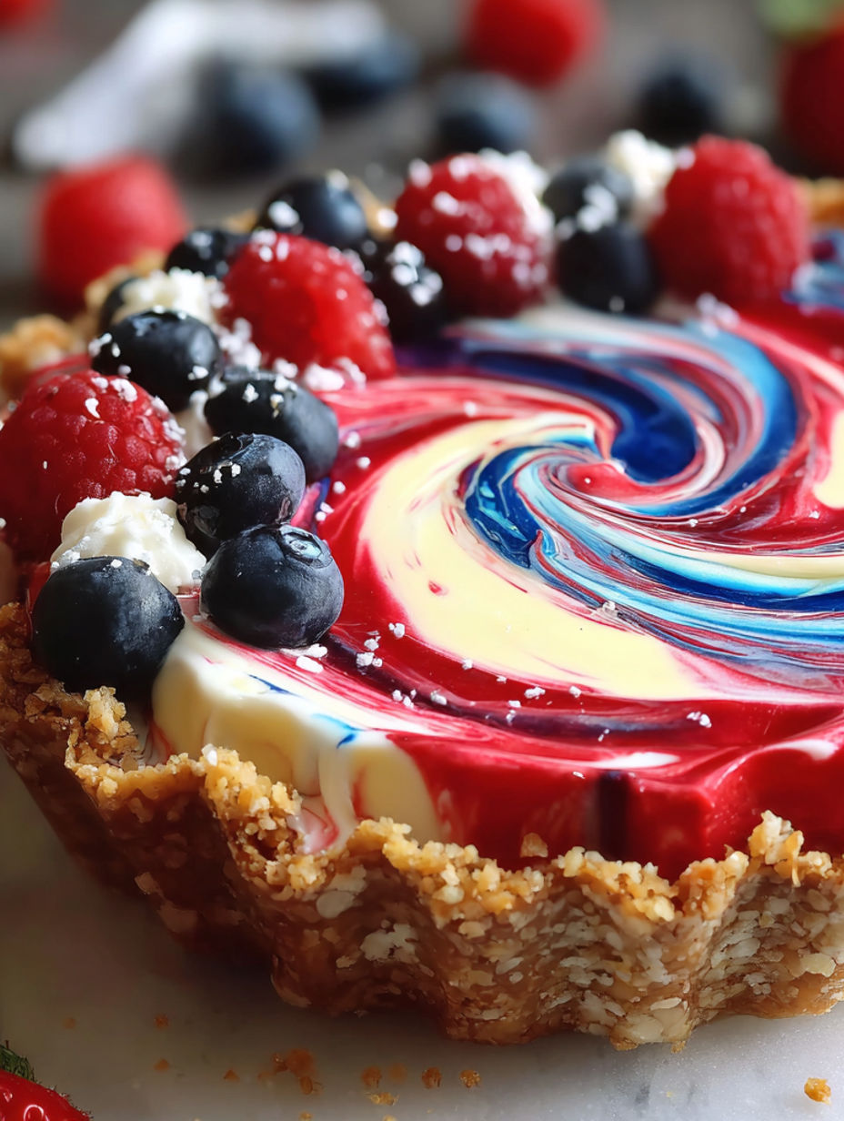 Ein Stück einer 4. Juli Spiral-Torte.