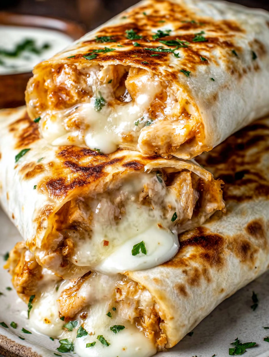 Ein Käse-Knoblauch-Hähnchen-Wrap.