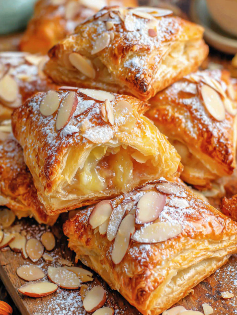 Ein Stapel flaumiger, süßer Mandelblätter.