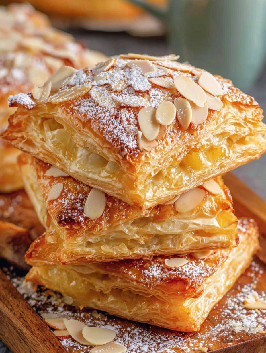 Ein Stapel flaumiger, süßer Mandelblätter.