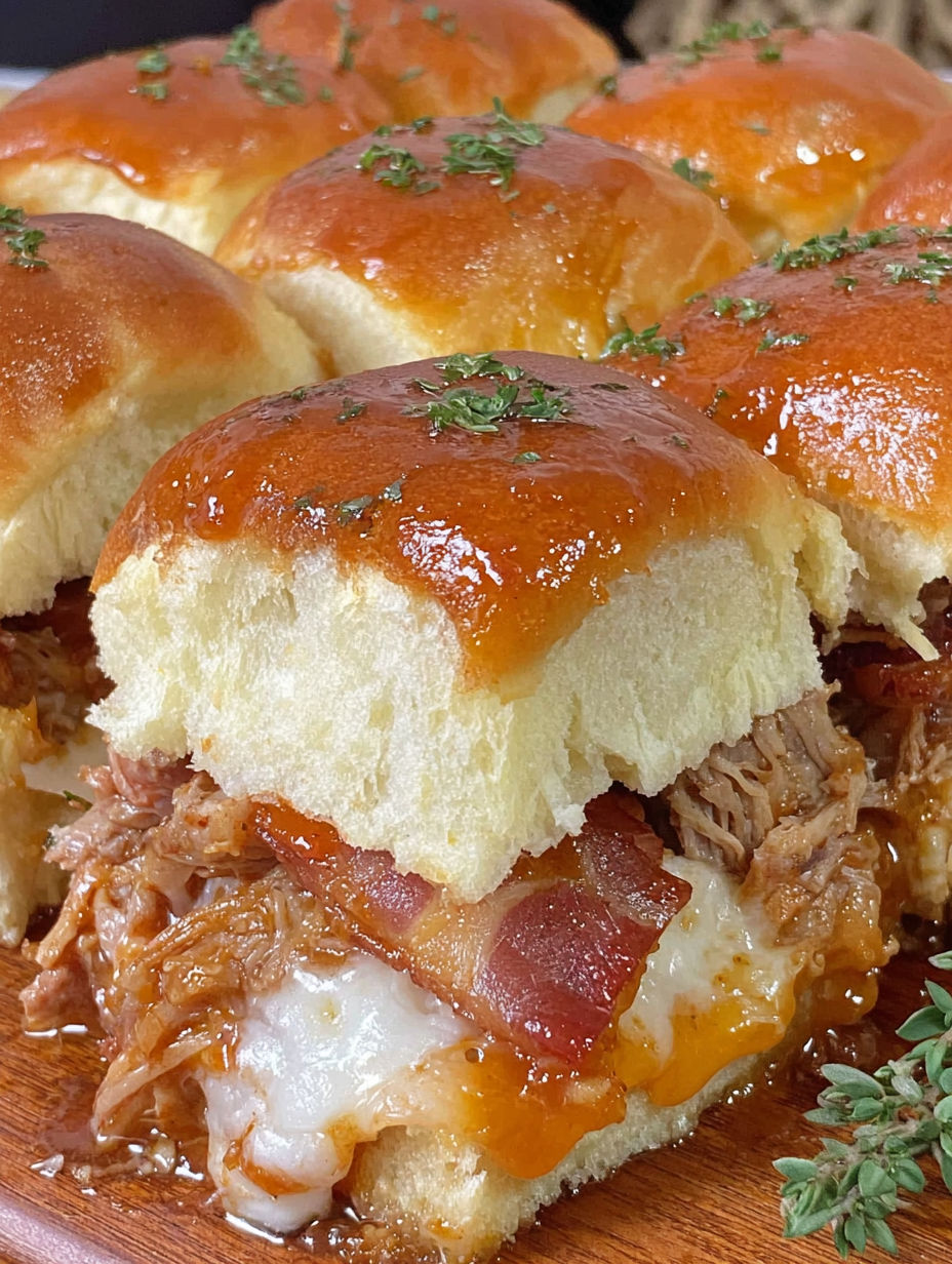 Ein Teller mit BBQ Pulled Pork Sliders.