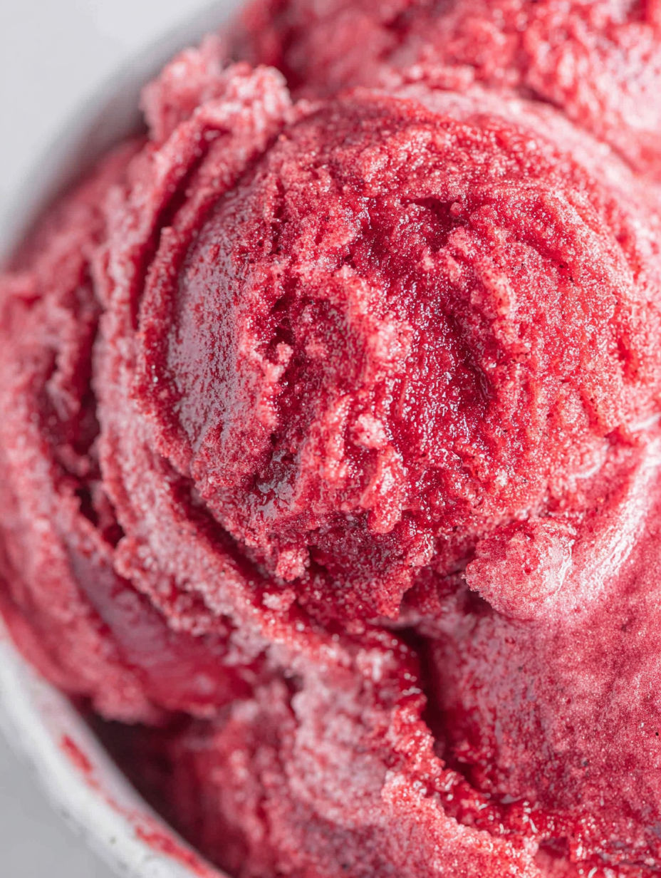 Eine Portion frisch zubereitetes Kirsch-Sorbet.