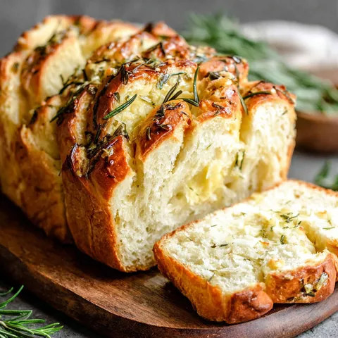 Ein rustikales französisches Brot mit Kräutern obendrauf.