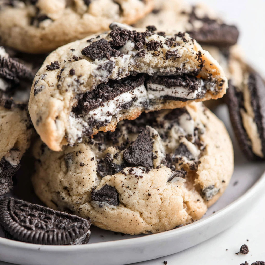 Ein Teller mit Keksen und Creme Keksen.