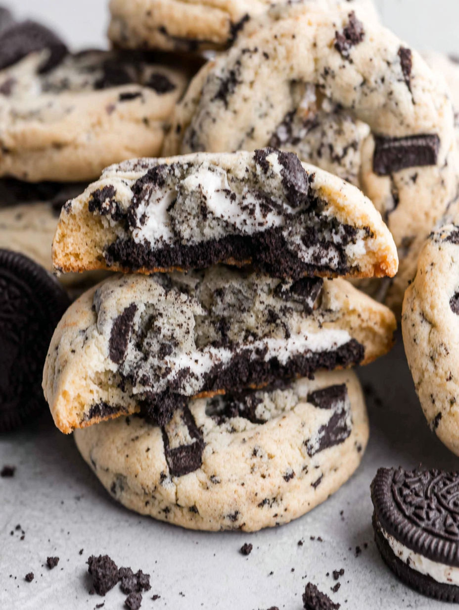 Eine Nahaufnahme eines Kekses mit weißer und schwarzer Glasur.