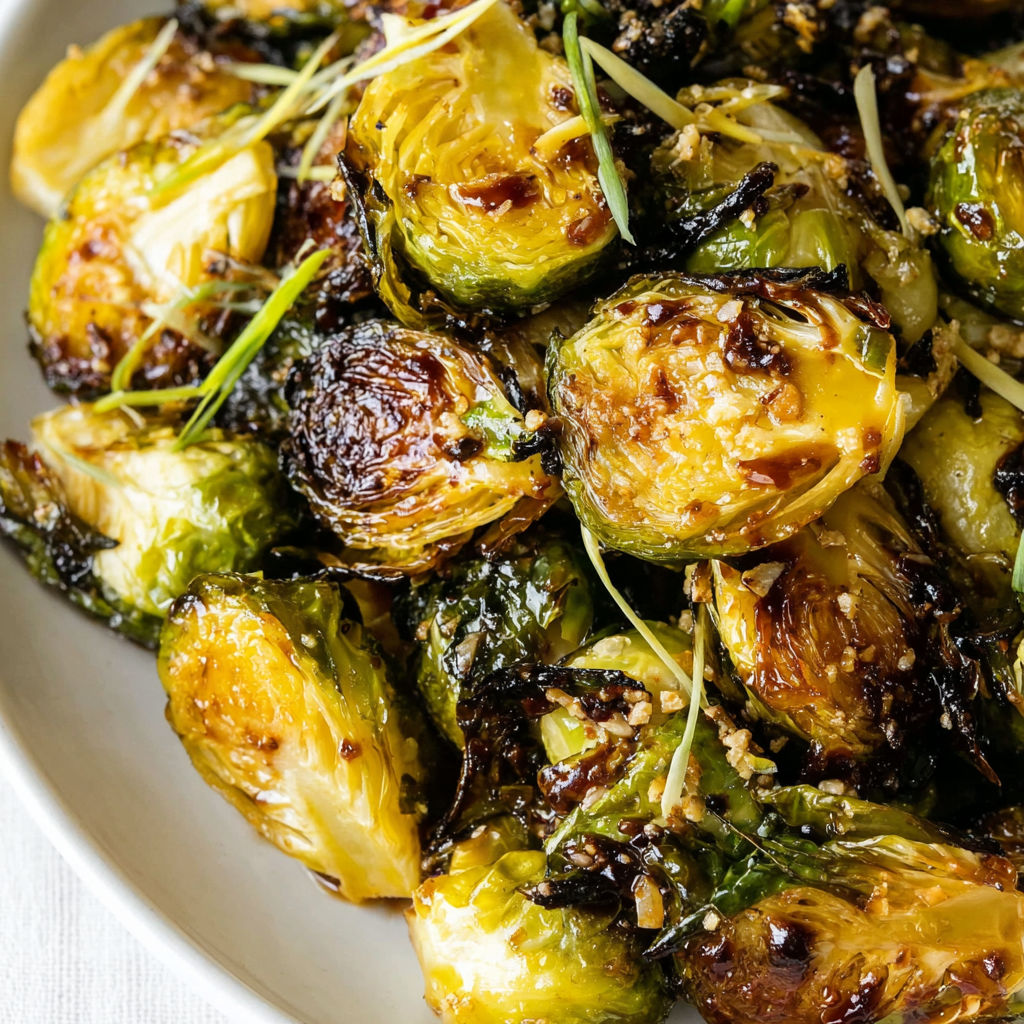 Ein Teller mit Honig Balsamico Rosenkohl.