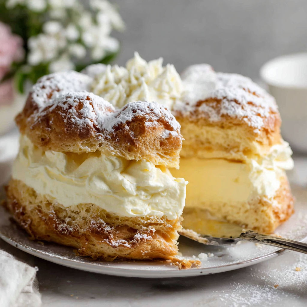 Ein Stück Karpatka-Kuchen auf einem Teller.